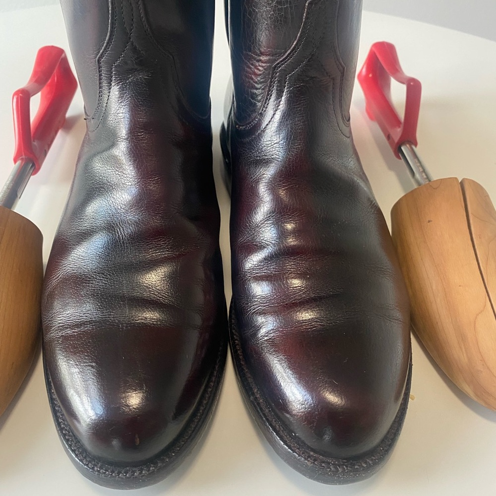 Lucchese Handmade Leather Kennedy Roper Boot Black Cherry Size 9 .
